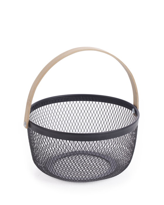 Confortime Cesta Redonda de Metal con Asa de Bambú para Organización, 20.8 cm (Ancho) x 10.7 cm (Alto) x 21.3 cm (Largo) (12 Unidades)