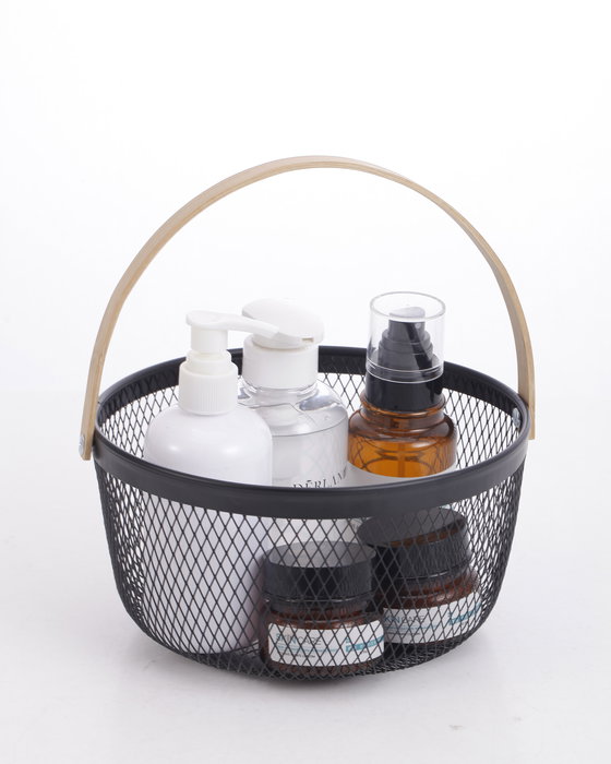 Confortime Cesta Redonda de Metal con Asa de Bambú para Organización, 20.8 cm (Ancho) x 10.7 cm (Alto) x 21.3 cm (Largo) (12 Unidades)