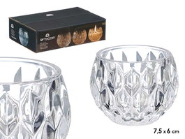 Giftdecor Portavela de Cristal con Diseño Diamante - Vidrio Transparente - 7.5 x 6.5 x 7.5 cm (Set de 24)