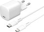 eSTUFF Kit cargador INFINITE PD 20W con enchufe EU y cable USB-C a Lightning 1,5 m certificado MFi - Blanco