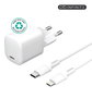 eSTUFF Kit cargador INFINITE PD 20W con enchufe EU y cable USB-C a Lightning 1,5 m certificado MFi - Blanco