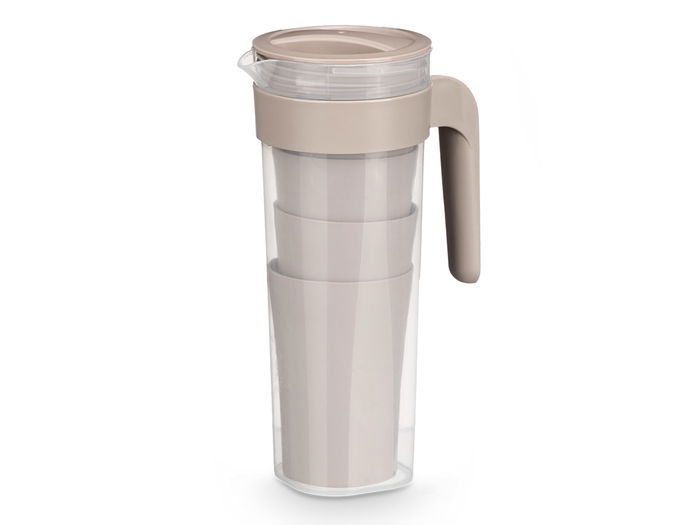 Leknes Set Jarra 1.4L con 4 Vasos 400ml Taupe Plástico PP 14.5x25x10 cm (Set de 24)