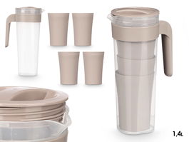 Leknes Set Jarra 1.4L con 4 Vasos 400ml Taupe Plástico PP 14.5x25x10 cm (Set de 24)
