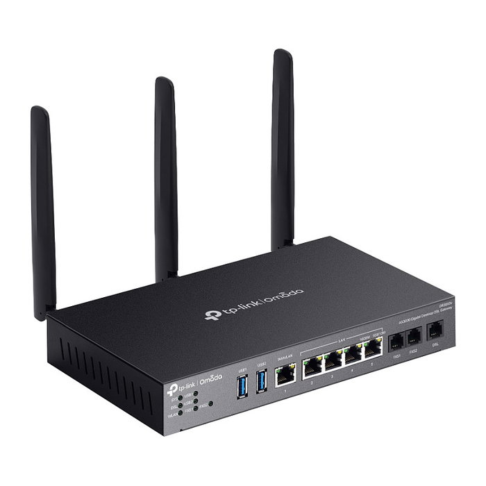 TP-Link Omada DR3220v-4G4G+ Router Doble Banda Gigabit Rackmount con Wi-Fi 6 y 4G LTE, 4 Puertos LAN, VPN, DSL y 3 Antenas