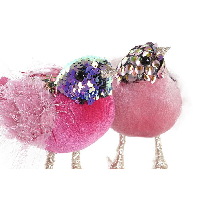 DKD Home Decor Set de 3 Figuras de Pájaro en Poliéster, Rosa y Fucsia