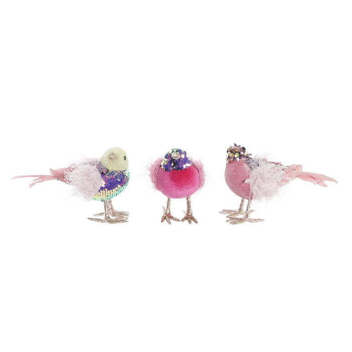 DKD Home Decor Set de 3 Figuras de Pájaro en Poliéster, Rosa y Fucsia