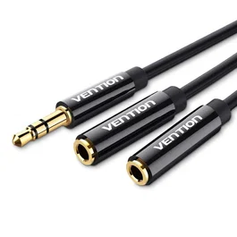 Vention Divisor de Audio Cable BBSBY 1x Jack 3.5mm Macho a 2x Hembra 30cm Negro para Compartir Música y Auriculares