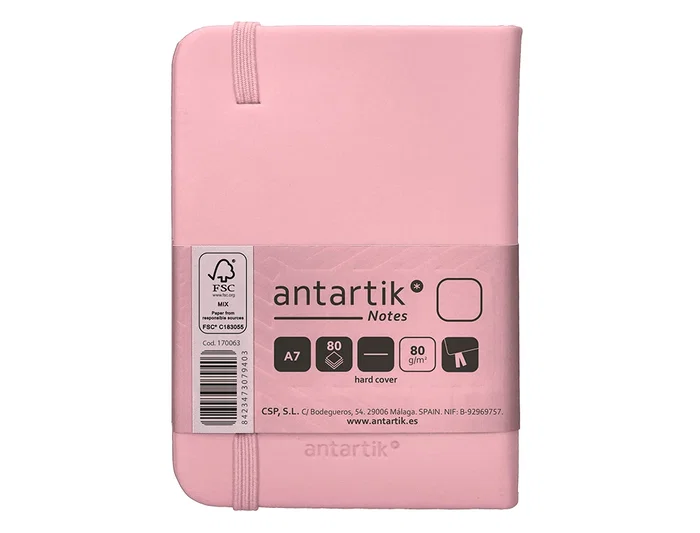 Antartik Cuaderno A7 Tapa Dura Rosa Pastel, Hojas Lisas, 80 Hojas, 80 gr FSC