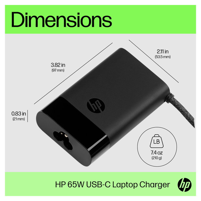 HP Adaptador de corriente USB Tipo-C 65W con cable de alimentación