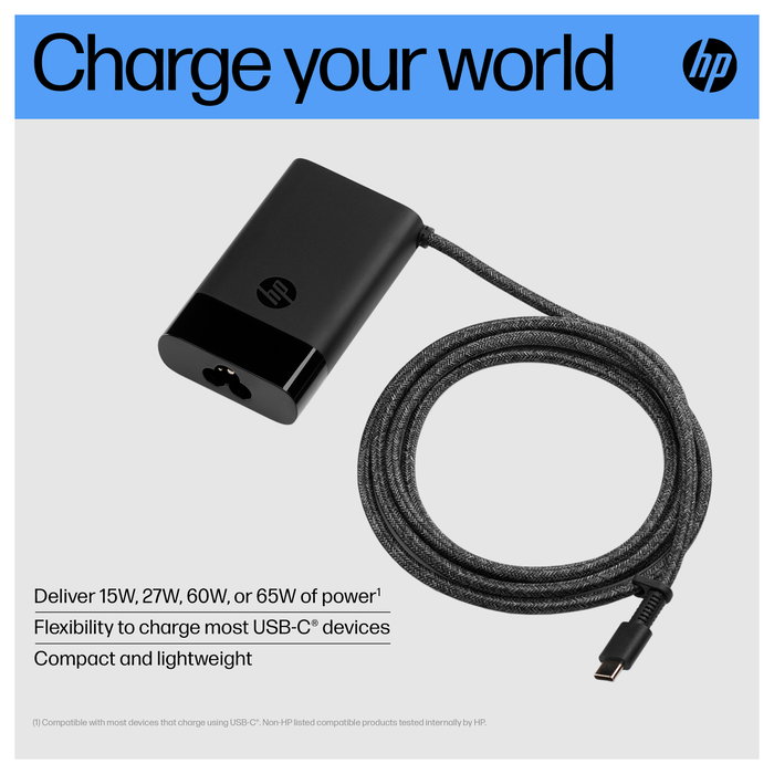 HP Adaptador de corriente USB Tipo-C 65W con cable de alimentación