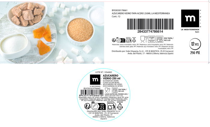 Inde La Mediterranea Azucarero de Vidrio con Tapa de Acero Inoxidable 250ml (24 Unidades) Inde La Mediterranea Azucarero de Vidrio con Tapa de Acero Inoxidable 250ml (24 Unidades)