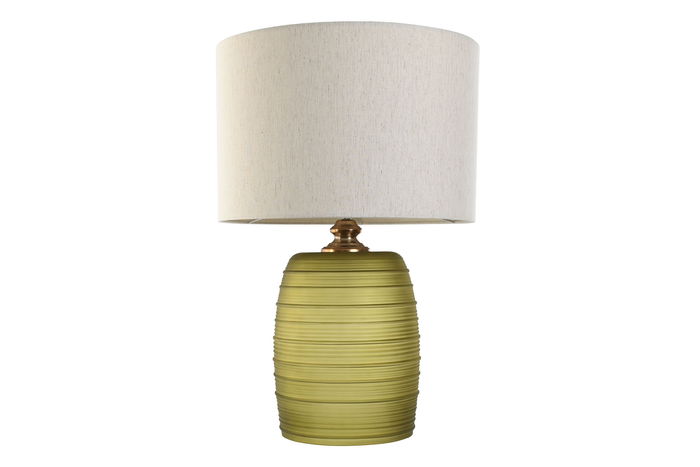 DKD Home Decor Lámpara Sobremesa Moderno Verde Musgo Beige Cristal Lino 38 x 57 x 38 cm