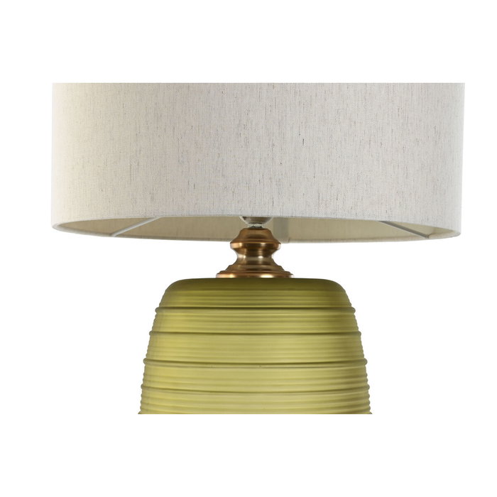 DKD Home Decor Lámpara de Sobremesa de Cristal y Lino Verde Musgo, Beige y Dorado 38x38x57 cm