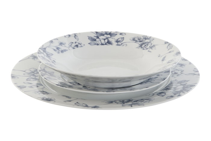 DKD Home Decor Set de Vajilla de Porcelana 18 Piezas Floral Azul DKD Home Decor Set de Vajilla de Porcelana 18 Piezas Floral Azul