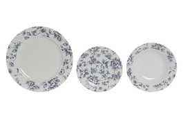 DKD Home Decor Set de Vajilla de Porcelana 18 Piezas Floral Azul