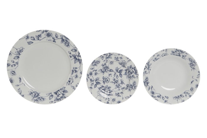 DKD Home Decor Set de Vajilla de Porcelana 18 Piezas Floral Azul DKD Home Decor Set de Vajilla de Porcelana 18 Piezas Floral Azul