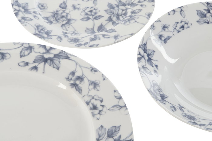 DKD Home Decor Set de Vajilla de Porcelana 18 Piezas Floral Azul DKD Home Decor Set de Vajilla de Porcelana 18 Piezas Floral Azul