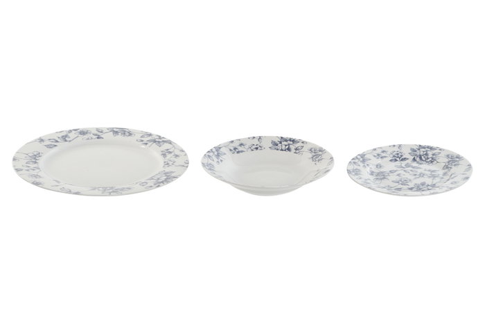 DKD Home Decor Set de Vajilla de Porcelana 18 Piezas Floral Azul DKD Home Decor Set de Vajilla de Porcelana 18 Piezas Floral Azul