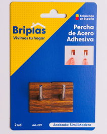 BRIPLAS Colgador de Cocina de Acero y Madera con 2 Ganchos