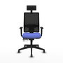 Silla de oficina Horna con mecanismo Sincro/Traslack tapizada con Tela color Azul claro y malla color Negro. Equipada con lumbar 1D, Brazos 1D, Cabecero Fijo y Ruedas 65 mm parqué