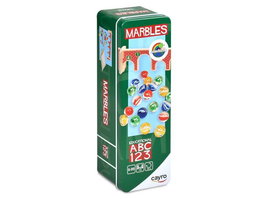 Cayro Marbles Metal Box - Juego de Canicas de Madera FSC con Bolsa de Tela - Edad 2+ años