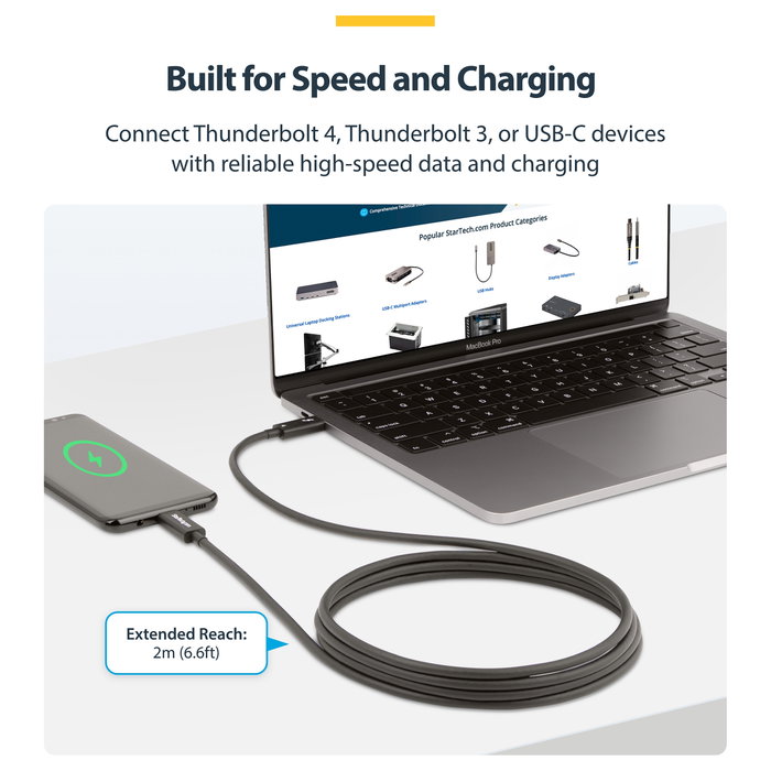 StarTech.com Cable Thunderbolt 4 Activo 2m 40 Gbps 100W Negro A40G2MB-TB4-CABLE