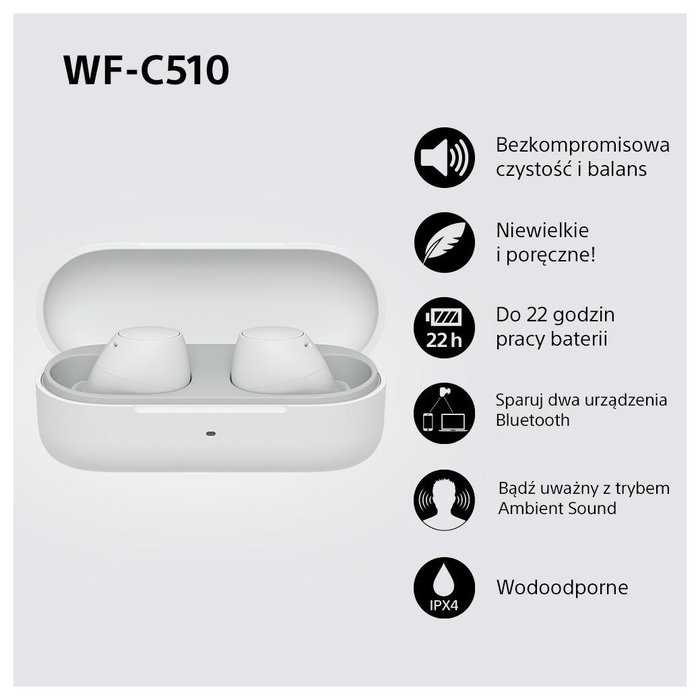 Sony WF-C510 Auriculares True Wireless Blancos con Estuche de Carga IPX4 Sony WF-C510 Auriculares True Wireless Blancos con Estuche de Carga IPX4