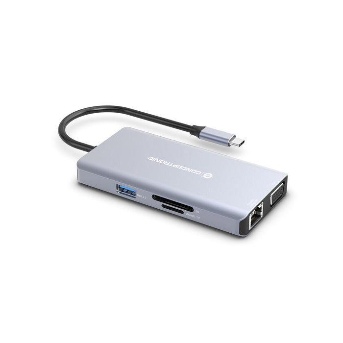 Conceptronic Docking Station 10 en 1 USB-C DONN20G Gris