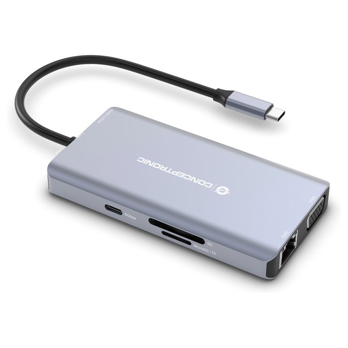 Conceptronic Docking Station 10 en 1 USB-C DONN20G Gris