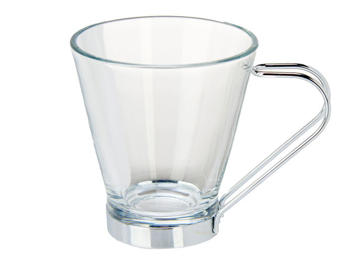 Vivalto Taza de Vidrio con Asa de Metal 140 ml Transparente/Plata 10.5 x 7.6 x 8.5 cm (Set de 72)