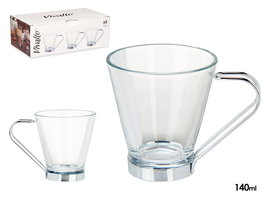Vivalto Taza de Vidrio con Asa de Metal 140 ml Transparente/Plata 10.5 x 7.6 x 8.5 cm (Set de 72)