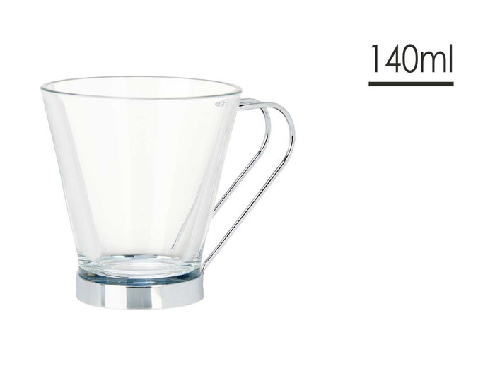 Vivalto Taza de Vidrio con Asa de Metal 140 ml Transparente/Plata 10.5 x 7.6 x 8.5 cm (Set de 72)