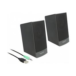 DeLOCK Altavoces Estéreo 2.0 para PC con USB y Conector 3.5 mm, 3W, Color Negro - Ideal para Mesa y Escritorio