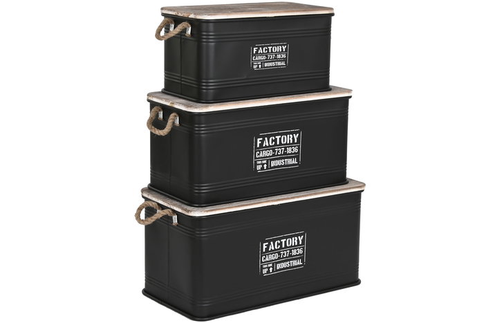 Baul Loft DKD Home Decor Negro Marron 35.5 x 35 x 68 cm Set de 3