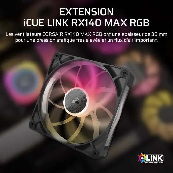 Corsair iCUE LINK RX140 RGB Max Ventilador de 14 cm Negro Corsair iCUE LINK RX140 RGB Max Ventilador de 14 cm Negro