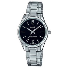 Casio LTP-V005D-1B con esfera negra y correa de acero inoxidable