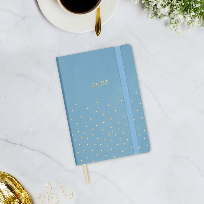 Finocam Agenda Anual Flexi Joy F4-118x168 mm, Tapa Blanda, Diseño Confeti 2025, Con Goma Elástica y Cinta Punto