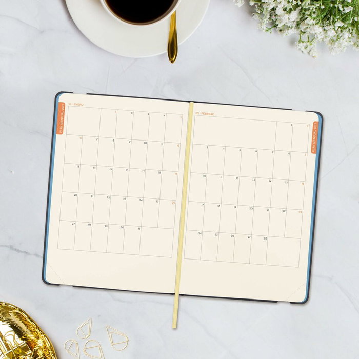 Finocam Agenda Anual Flexi Joy F4-118x168 mm, Tapa Blanda, Diseño Confeti 2025, Con Goma Elástica y Cinta Punto