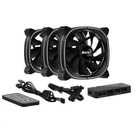 Aerocool ASTRO12PRO Astro 12 Pro Pack 3 Ventiladores 120mm RGB con Hub H66F, Control Remoto y ARGB compatible