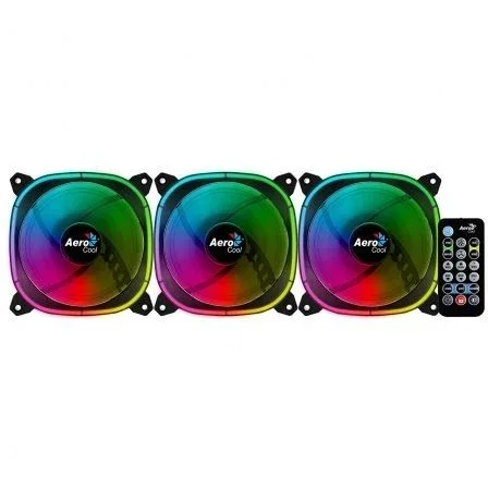 Aerocool ASTRO12PRO Astro 12 Pro Pack 3 Ventiladores 120mm RGB con Hub H66F, Control Remoto y ARGB compatible