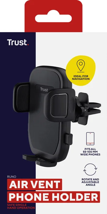 Trust Runo Soporte para Smartphone en el Coche, para Rejilla de Ventilación, Orientación Horizontal/Vertical, Negro