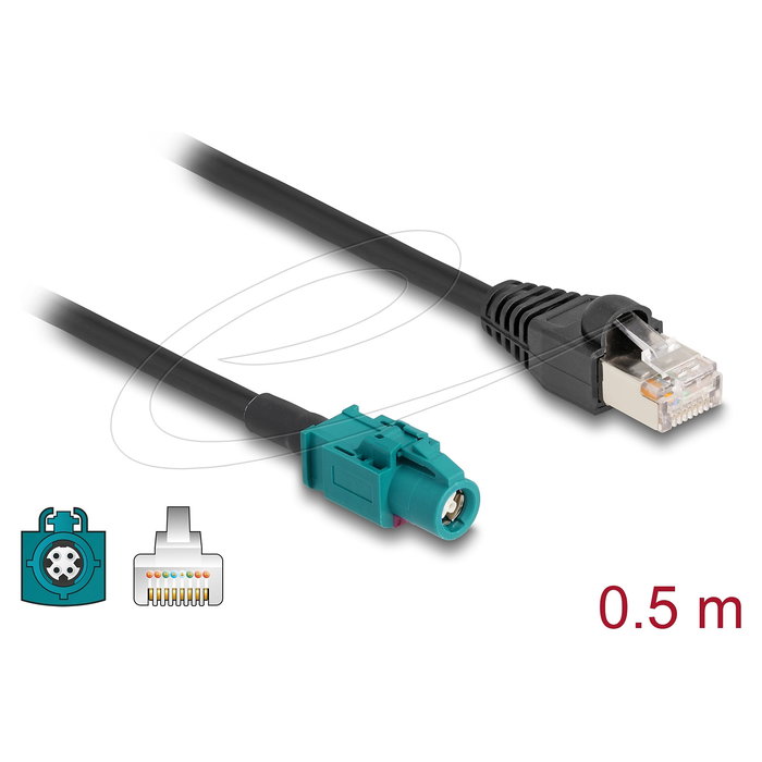 DeLOCK Cable Hembra HSD Z a Macho RJ-45 0.5 m (91371) - Negro, Contactos Chapados en Oro, Impedancia 100 Ω