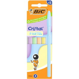 Bic Bolígrafo Cristal Pastel 1.0 mm Colores Surtidos - Blíster de 5 Unidades