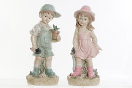 DKD Home Decor Figura Shabby Niño Azul Rosa Resina 15 x 41 x 18 cm (2 Unidades)