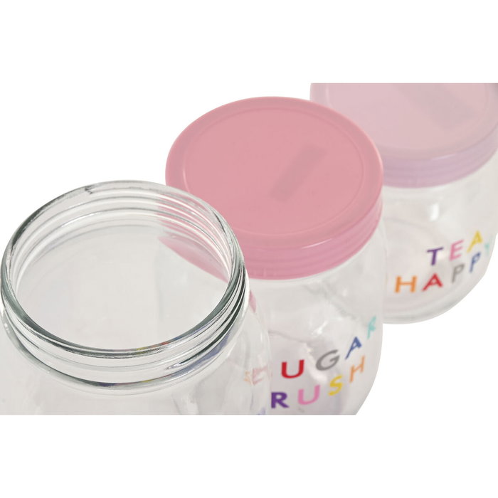 DKD Home Decor Set de 3 Botes de Cristal con Tapas PP Rosa y Lila