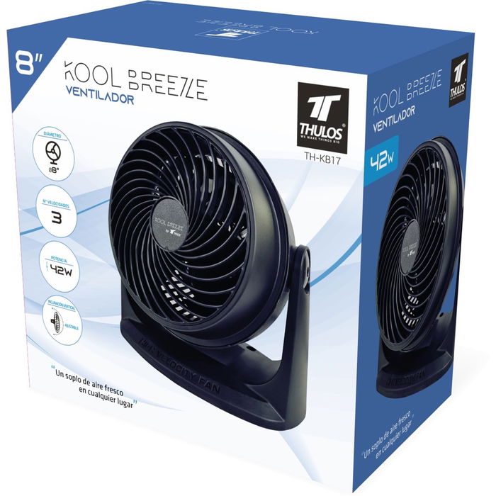 Thulos Ventilador de Sobremesa 8" Kb17, 20 cm, 42W, 3 Velocidades, Inclinación Ajustable, Color Negro - KOOL BREEZE