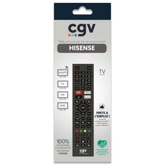 Hisense CGV3322103009702 Mando a distancia de repuesto para televisores Hisense - Sin programación - Listo para usar