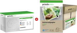 Prindo Green Value Pack de tóneres reacondicionados (Negro, Cian, Magenta, Amarillo) + Papel DIN A4