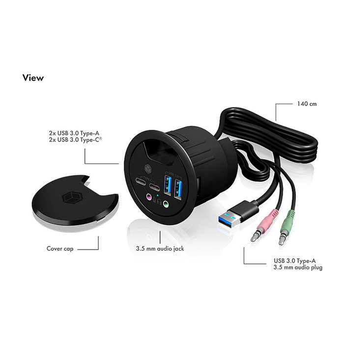 ICY BOX IB-HUB1403B Hub USB 3.0 de 4 Puertos para Montaje en Mesa