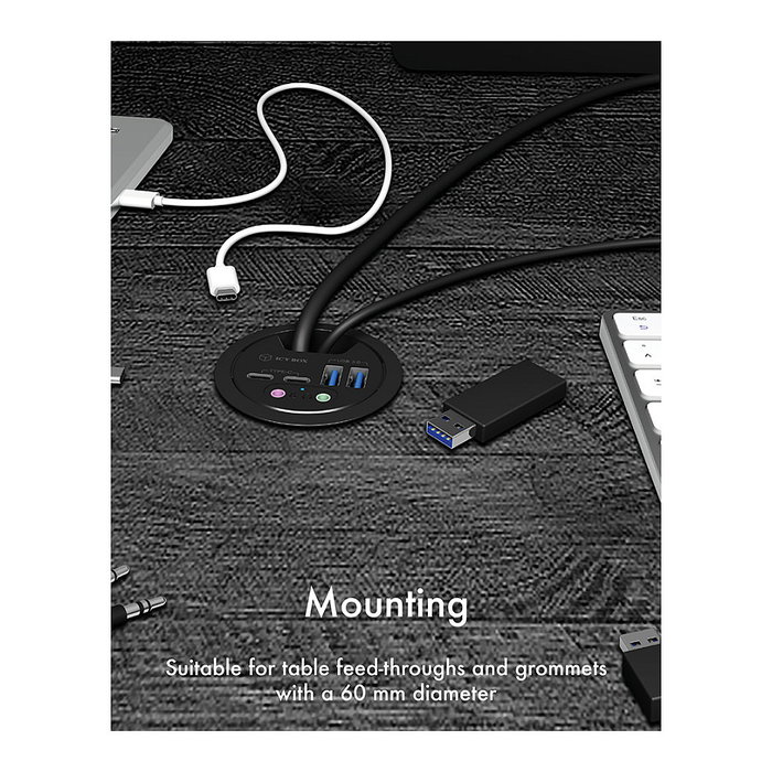 ICY BOX IB-HUB1403B Hub USB 3.0 de 4 Puertos para Montaje en Mesa